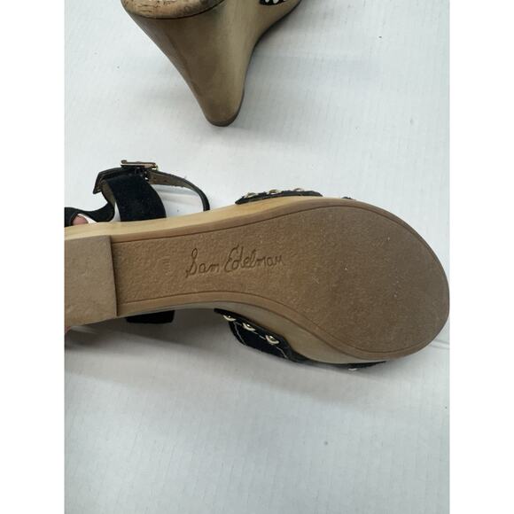 Sam Edelman Wedge Platform Sandals - Black Beige Espadrille, Size 10 GUC - Picture 5 of 7